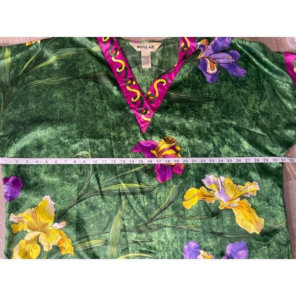 Winlar Green Tropical Floral V Neck Flowing Floor Length Kaftan One Size - Picture 7 of 10